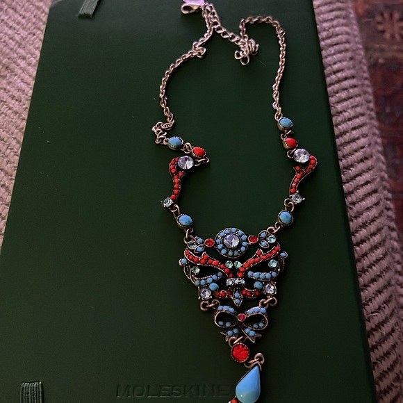 Fabulous costume piece, adjustable chain length, blue and coral red. - Picture 1 of 4